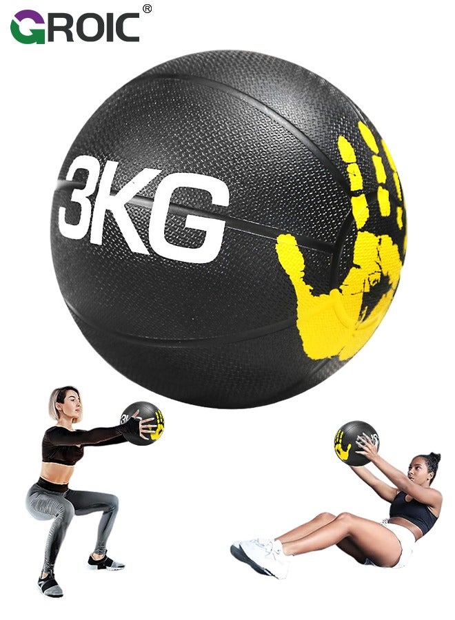 3KG Medicine Ball with Dual Texture Hand Pattern, Weighted Medicine Ball for Workouts Exercise Balance Training, Core Strength, Balance and Coordination Exercise, Non-Slip Rubber Shell