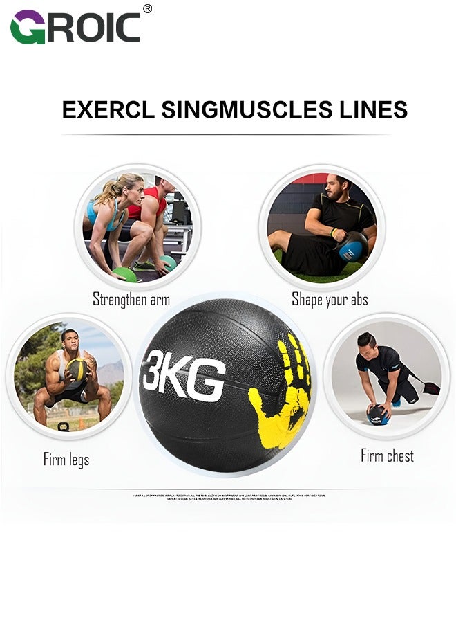 3KG Medicine Ball with Dual Texture Hand Pattern, Weighted Medicine Ball for Workouts Exercise Balance Training, Core Strength, Balance and Coordination Exercise, Non-Slip Rubber Shell
