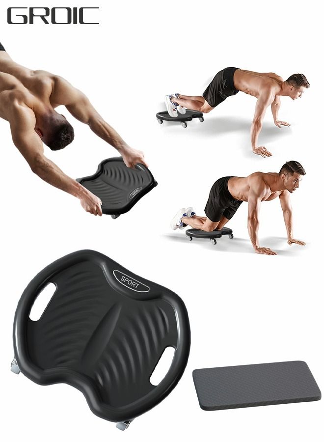 Abdominal and Core Coaster Strength Workout Trainer, Four-Wheel Mute Abdominal Muscle Sliding Plate, Ab Wheel Roller Exercise Machine with Knee Mat for Home Gym Fitness