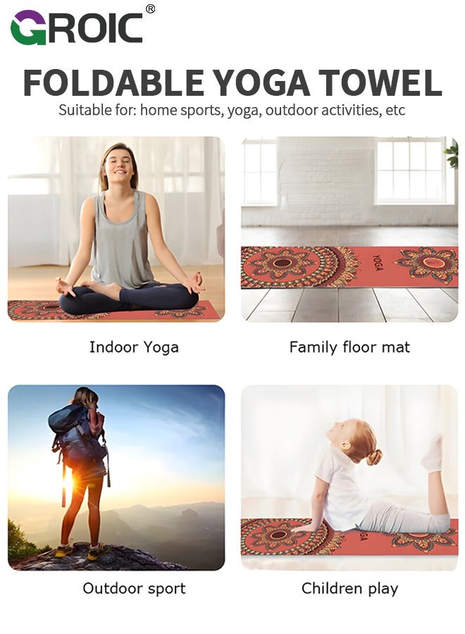 Yoga Mat Towel with Corner Pockets, Non Slip Sweat Absorbent Hot Yoga Towels, Soft Yoga Blankets with Travel Bag, Skidless Mat Cover for Workout, Gym, Fitness - 72.8