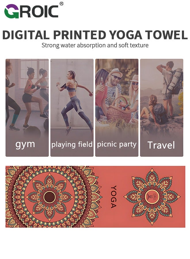 Yoga Mat Towel with Corner Pockets, Non Slip Sweat Absorbent Hot Yoga Towels, Soft Yoga Blankets with Travel Bag, Skidless Mat Cover for Workout, Gym, Fitness - 72.8