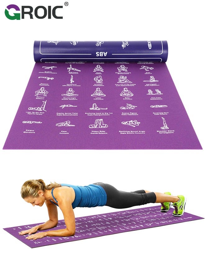 Fitness Yoga Mat for Women and Men - Large, 4mm Thick, 68 Inch *24 Inch, Non Slip Exercise Mats w/ 70 Printed Yoga Poses for Pilates, Workout and Stretching - Home and Gym Essentials