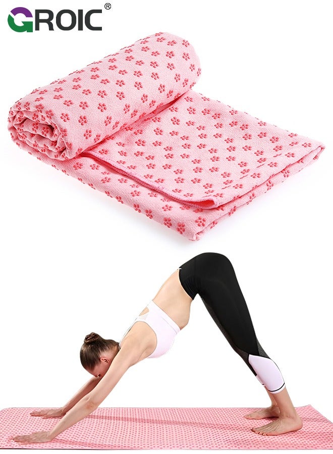 Yoga Mat Towel, Hot Yoga Mat Towel with Grip Dots Sweat Absorbent Non-Slip for Hot Yoga, Pilates and Workout, Non Slip Sweat Absorbent Hot Yoga Towels with Travel Bag 72