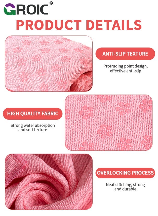 Yoga Mat Towel, Hot Yoga Mat Towel with Grip Dots Sweat Absorbent Non-Slip for Hot Yoga, Pilates and Workout, Non Slip Sweat Absorbent Hot Yoga Towels with Travel Bag 72