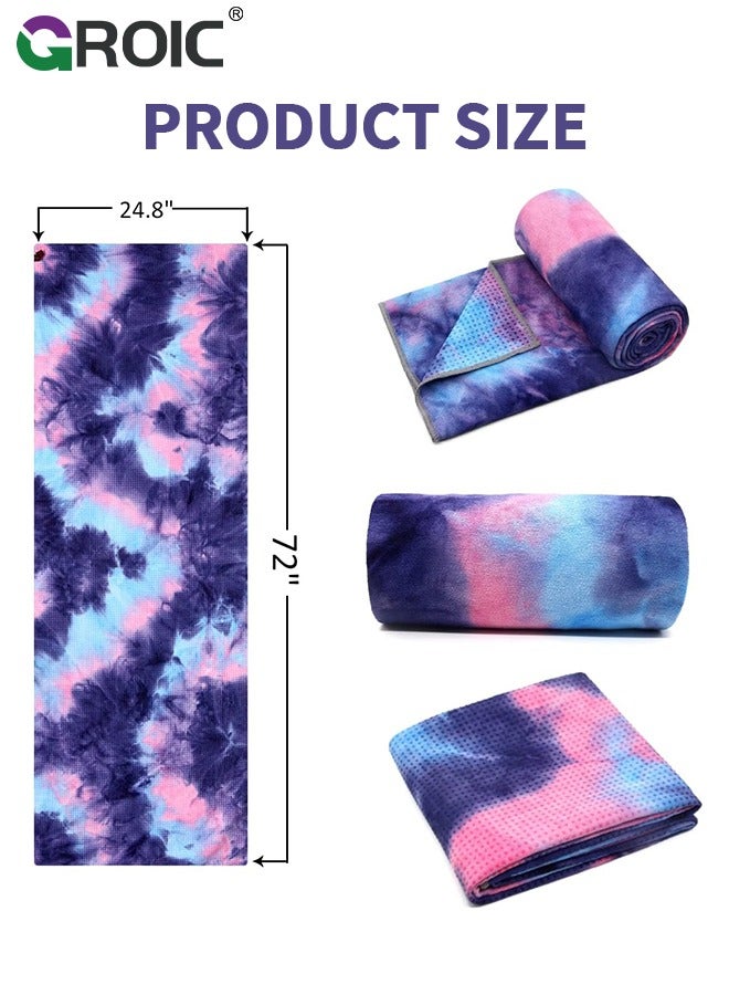 Yoga Mat Towel with Corner Pockets, Non Slip Sweat Absorbent Hot Yoga Towels, Soft Yoga Blankets with Travel Bag, Skidless Mat Cover for Workout, Gym, Fitness,Hot Yoga Mat Towel
