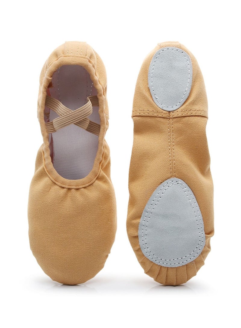 Soft Bottom Dancing Yoga Ballet Shoes Elastic Mouth Lace Free Shoes for Girls Brown Color