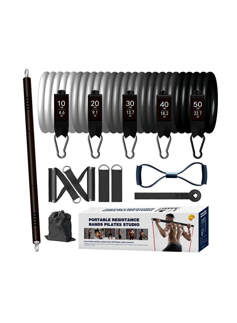 Pilates Bar Kit with Resistance Bands 150LBS Resistance Bands Set with Bar Portable Pilates Equipment