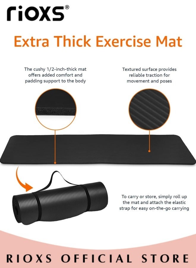 Yoga Pilates Kits-Non Slip Yoga Mat with 5 Pieces Stretch Strap,10mm Thick Exercise Mat,1500x150x0.35mm Stretching Band,For Pilates Yoga Workout,Home Gym Mat And Resistance Bands,With Carry Bag