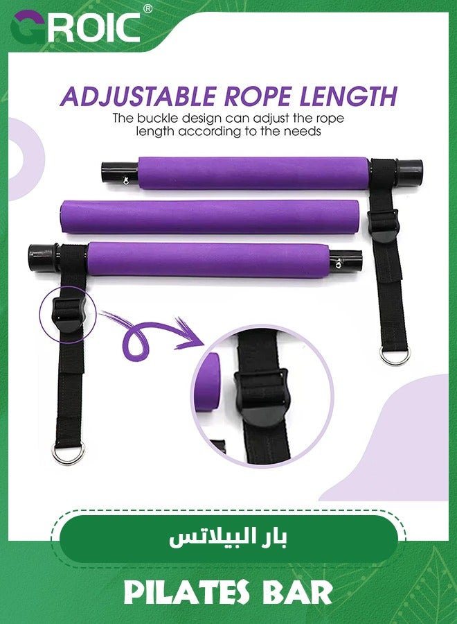 Pilates Bar Kit with Resistance Bands(6 x Resistance Bands),3-Section Pilates Bar with Stackable Bands Workout Equipment for Legs,Hip,Waist and Arm,Exercise Fitness Equipment for Adult