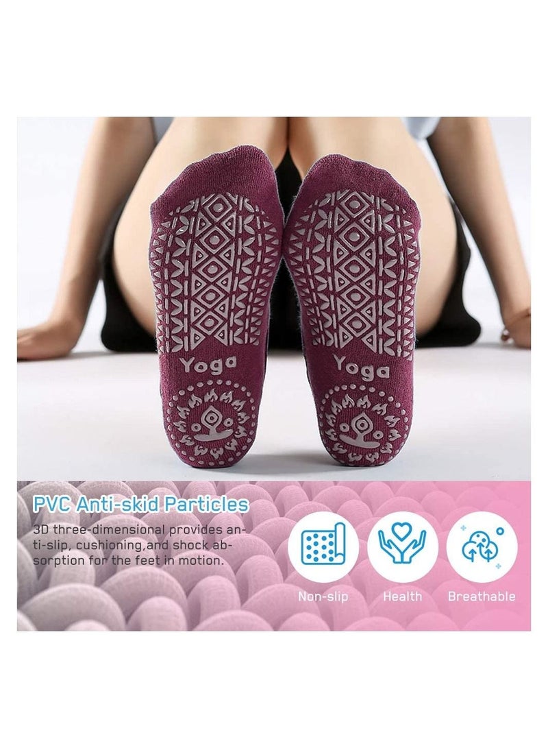 6 Pairs Yoga Socks with Grips for Women Non Slip Grip Socks Pilates Socks Fitness Socks Anti-Skid Socks for Yoga, Size 5~10