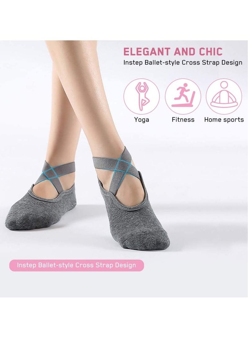 6 Pairs Yoga Socks with Grips for Women Non Slip Grip Socks Pilates Socks Fitness Socks Anti-Skid Socks for Yoga, Size 5~10