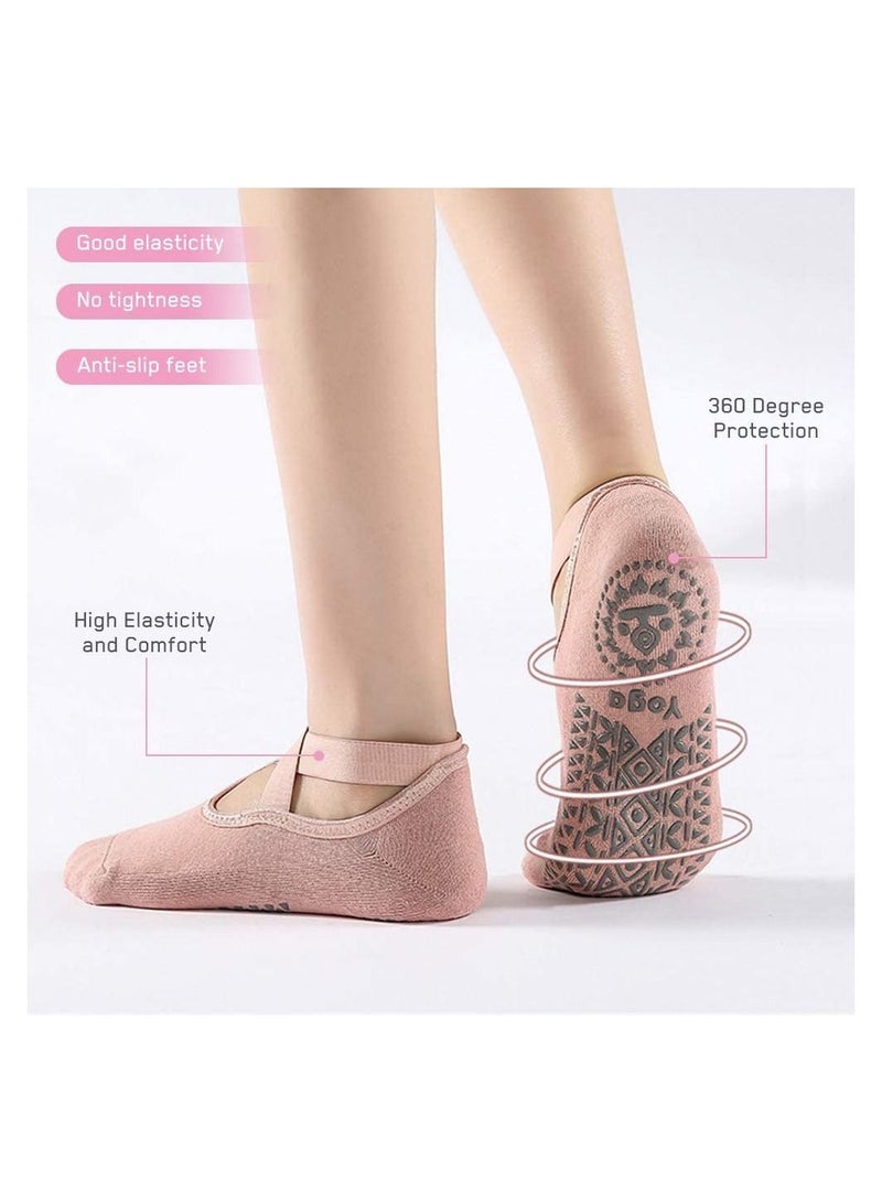 6 Pairs Yoga Socks with Grips for Women Non Slip Grip Socks Pilates Socks Fitness Socks Anti-Skid Socks for Yoga, Size 5~10