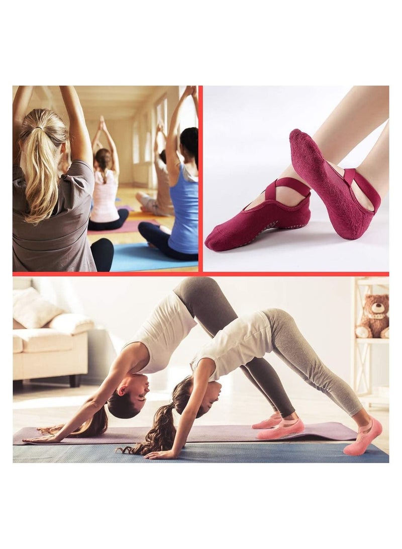 6 Pairs Yoga Socks with Grips for Women Non Slip Grip Socks Pilates Socks Fitness Socks Anti-Skid Socks for Yoga, Size 5~10