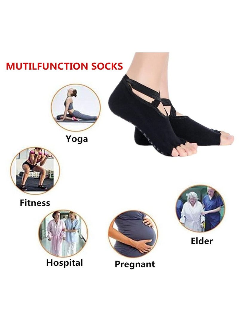 4 Pairs Non Slip Yoga Socks, Women Dress Socks Clasped Pilates Socks for Ballet Pilates Barre Dance