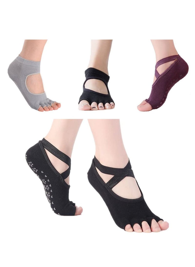 4 Pairs Non Slip Yoga Socks, Women Dress Socks Clasped Pilates Socks for Ballet Pilates Barre Dance