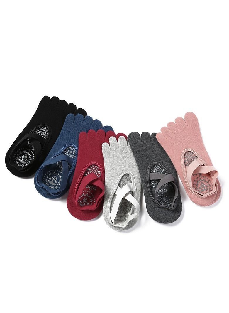 Yoga Socks for Women with Grips, Non-Slip Five Toe Socks for Pilates/Barre/Ballet/Fitness (6 Pairs)