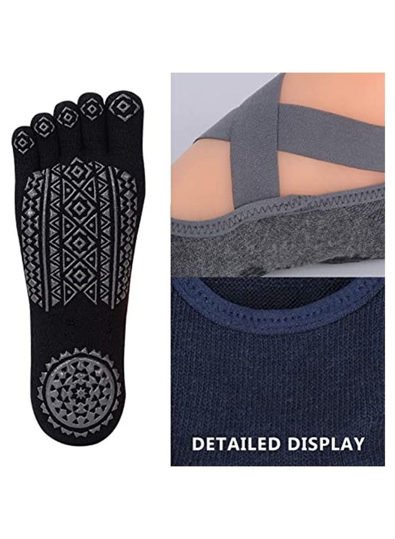 Yoga Socks for Women with Grips, Non-Slip Five Toe Socks for Pilates/Barre/Ballet/Fitness (6 Pairs)