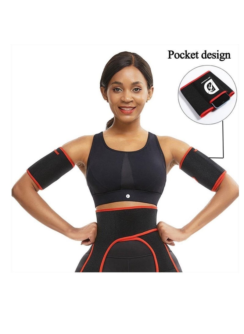 Adjustable Arm Shaper Bands for Women & Men | Sweat Bands to Reduce Cellulite, Boost Sweating & Tone Arms | Sports Workout Wraps in Red
