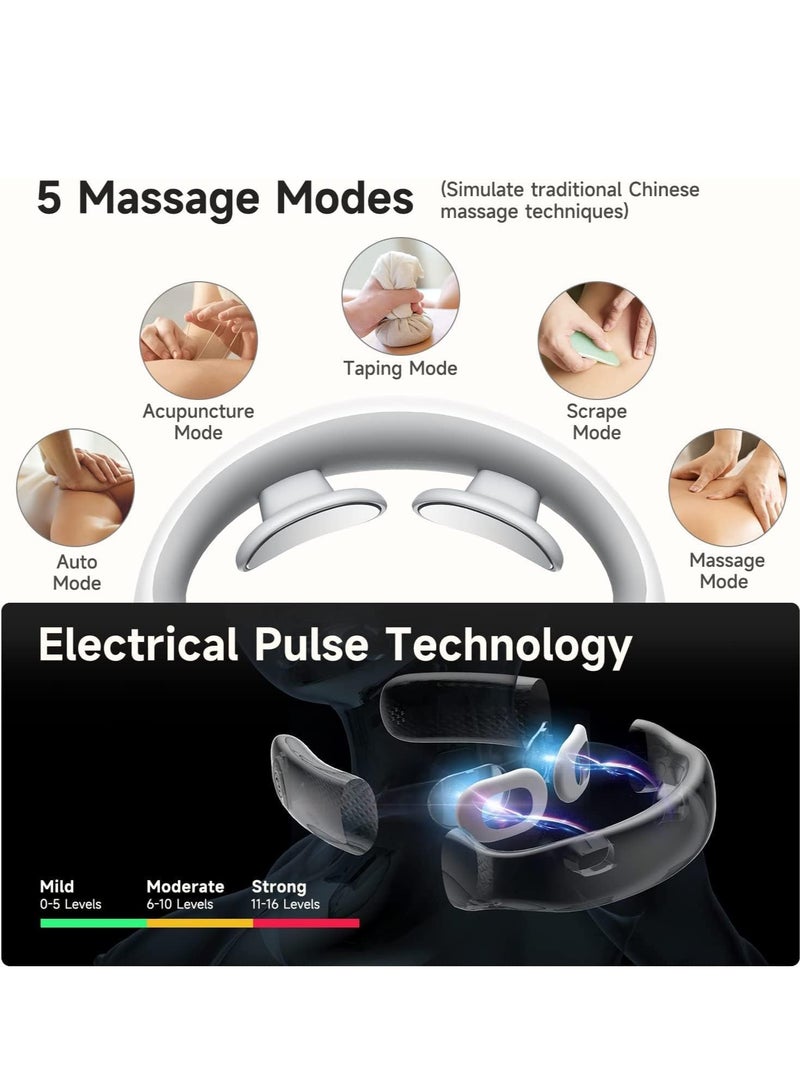 Smart Neck Massager with Heat, Cordless Massager for Neck, Electric Pulse Massager for Pain Relief with 5 Modes 16 Levels, remote controller, Voice Prompt, Lightweight for Office, Home, Fitness Travel