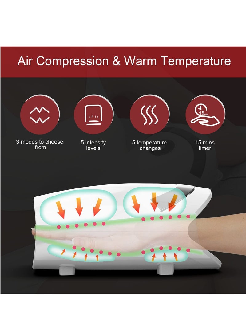 SYOSI Hand Massager Wireless Hand Massager with Heat, Compression, Rechargeable Cordless Electric Massager for Arthritis, Wrist, Palm, Numbness, Finger Pain Relief (White)