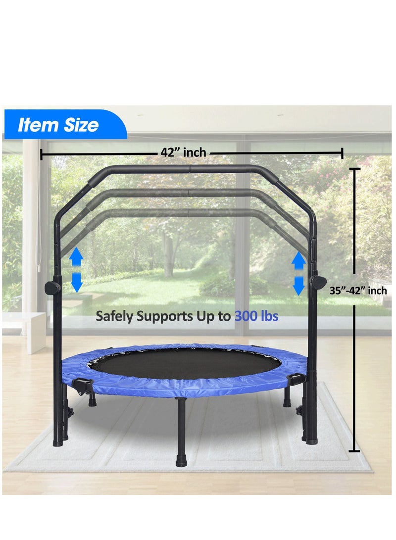 Foldable Mini Trampoline For Adults/Kids | Fitness Trampoline Rebounder With Adjustable Foam Handle | 150kg Max User Weight