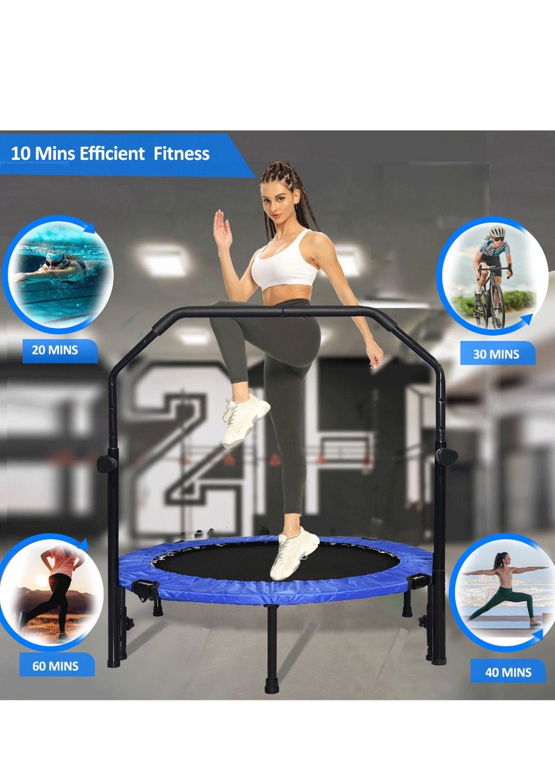 Foldable Mini Trampoline For Adults/Kids | Fitness Trampoline Rebounder With Adjustable Foam Handle | 150kg Max User Weight