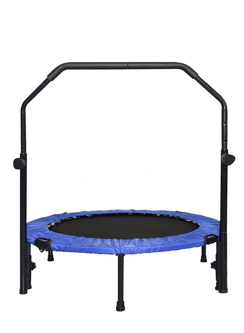 Foldable Mini Trampoline For Adults/Kids | Fitness Trampoline Rebounder With Adjustable Foam Handle | 150kg Max User Weight