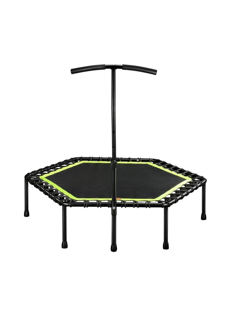 YALLA HomeGym Mini Trampoline with Adjustable Handrail Handle Bar Indoor Rebounder for Adults & Kids, Covered Bungee Rope System