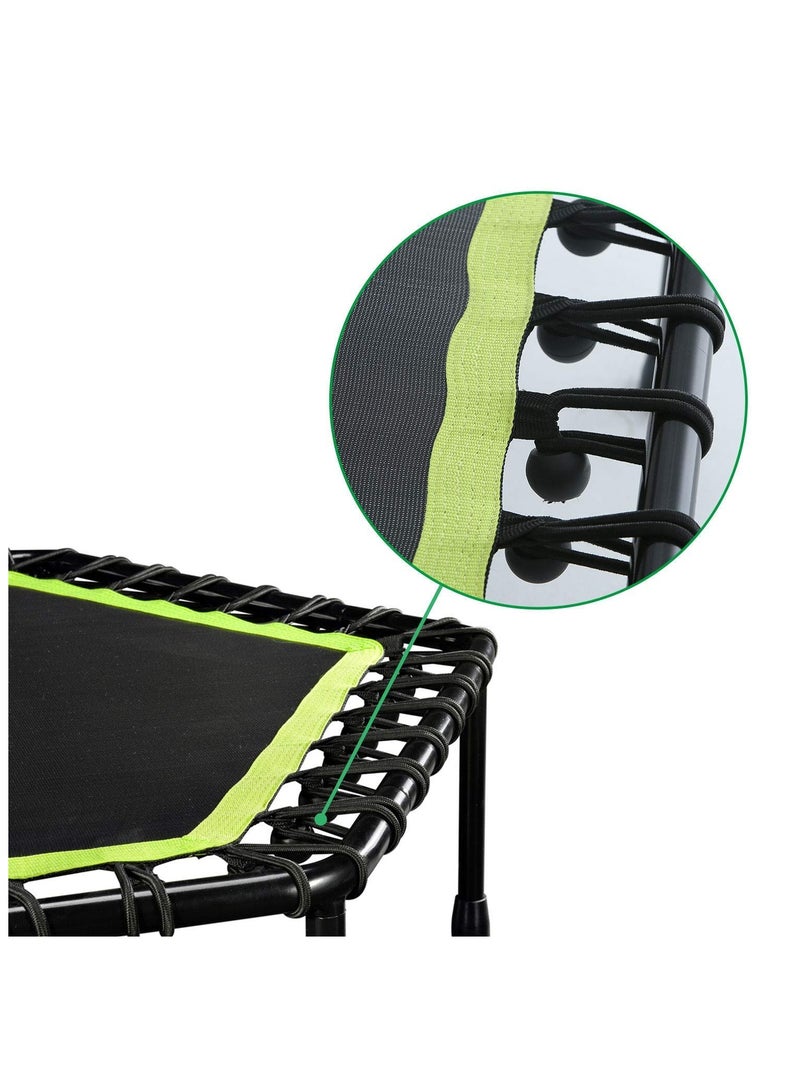 YALLA HomeGym Mini Trampoline with Adjustable Handrail Handle Bar Indoor Rebounder for Adults & Kids, Covered Bungee Rope System