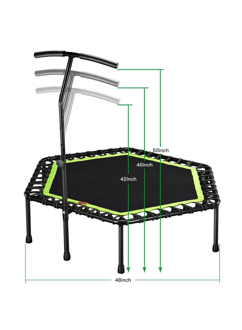 YALLA HomeGym Mini Trampoline with Adjustable Handrail Handle Bar Indoor Rebounder for Adults & Kids, Covered Bungee Rope System