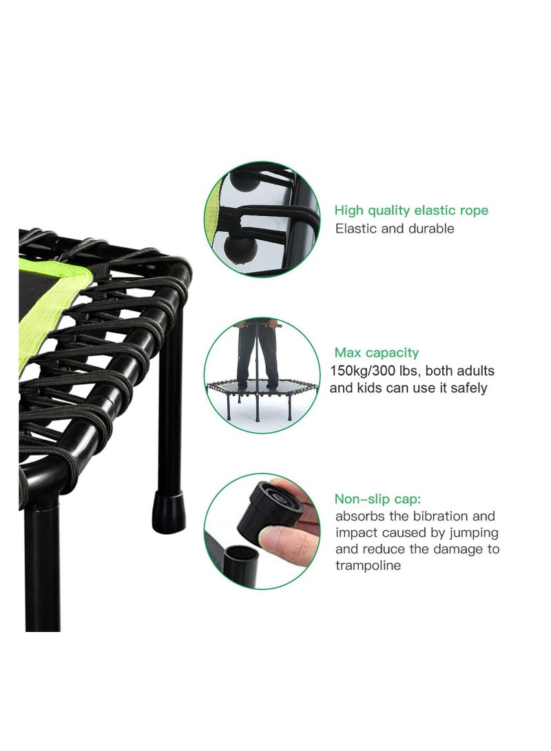 YALLA HomeGym Mini Trampoline with Adjustable Handrail Handle Bar Indoor Rebounder for Adults & Kids, Covered Bungee Rope System