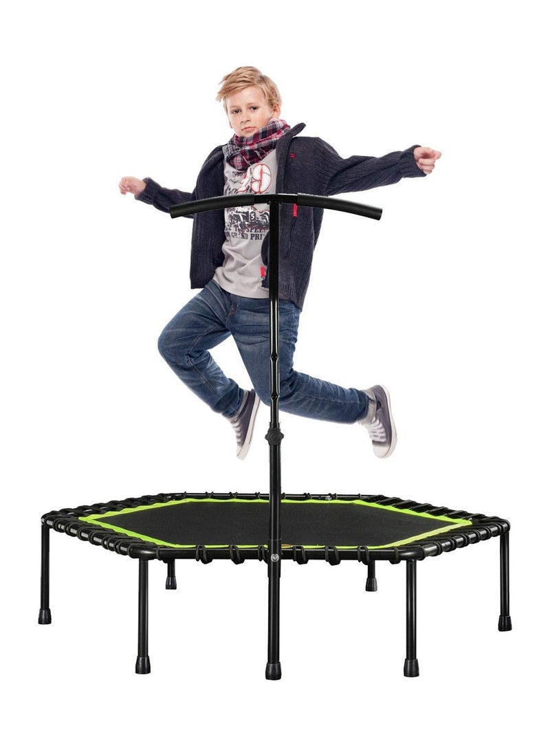 YALLA HomeGym Mini Trampoline with Adjustable Handrail Handle Bar Indoor Rebounder for Adults & Kids, Covered Bungee Rope System