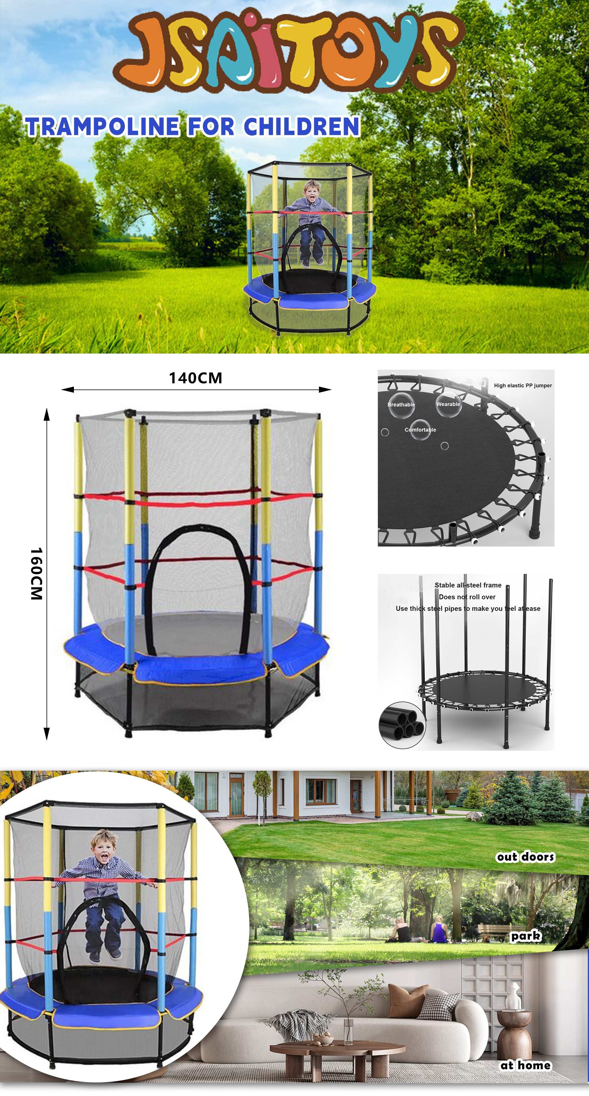 5.5feet Indoor Mini Trampoline 140X140X160cm