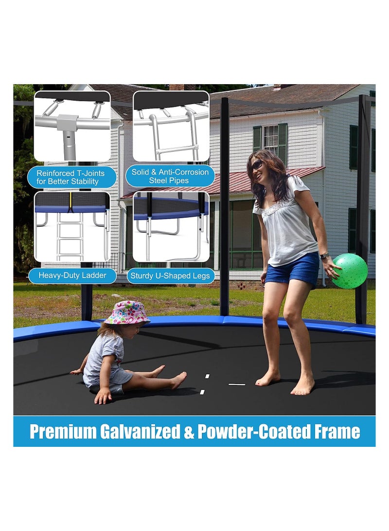 YALLA HomeGym 10Ft Trampoline with Enclosure Net  for Kids & Adults Outdoor Trampoline with Safety Net Wear-Resistant Recreational with Ladder