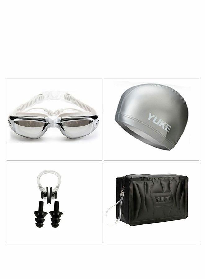 5 Pieces Adjustable Swimming Goggles Sets Anti-Leak, Anti-Fog,with Swimming Cap,Nose Clip Ear Plugs,Waterproof Bag Case , Suitable for Adult Men ,Women ,Teenagers,Beginners, Professionals
