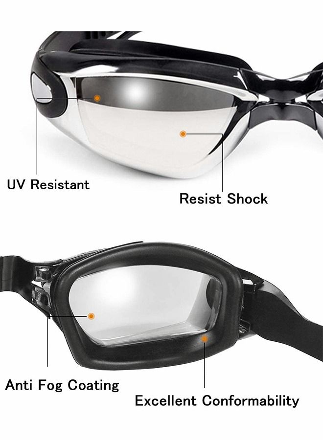 5 Pieces Adjustable Swimming Goggles Sets Anti-Leak, Anti-Fog,with Swimming Cap,Nose Clip Ear Plugs,Waterproof Bag Case , Suitable for Adult Men ,Women ,Teenagers,Beginners, Professionals