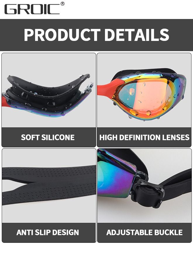 5-PCs Adults Swim Set Including Swim Goggles, Swimming Caps, Ear Plug, Nose Clip and Storage Box, Anti Fog Swim Goggles with Silicone Nose Clip Ear Plugs No Leaking for Adults