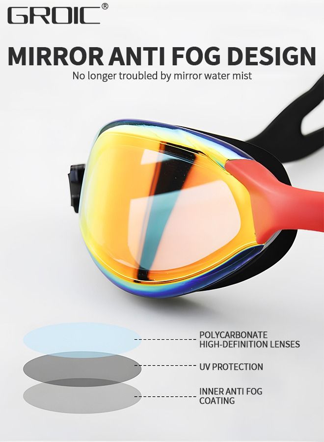 5-PCs Adults Swim Set Including Swim Goggles, Swimming Caps, Ear Plug, Nose Clip and Storage Box, Anti Fog Swim Goggles with Silicone Nose Clip Ear Plugs No Leaking for Adults