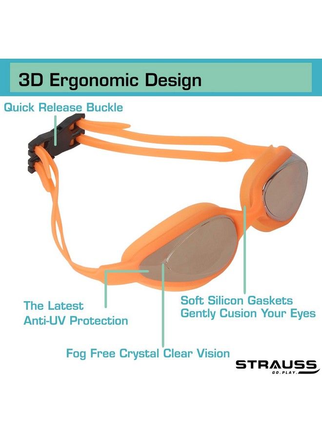Swimming Goggles Set With Uv And Anti Fog Protection ; Swimming Kit Of Gogglescapearplug & Nose Plug Set Ideal For All Age Group ; Fully Adjustable ; (Orange)