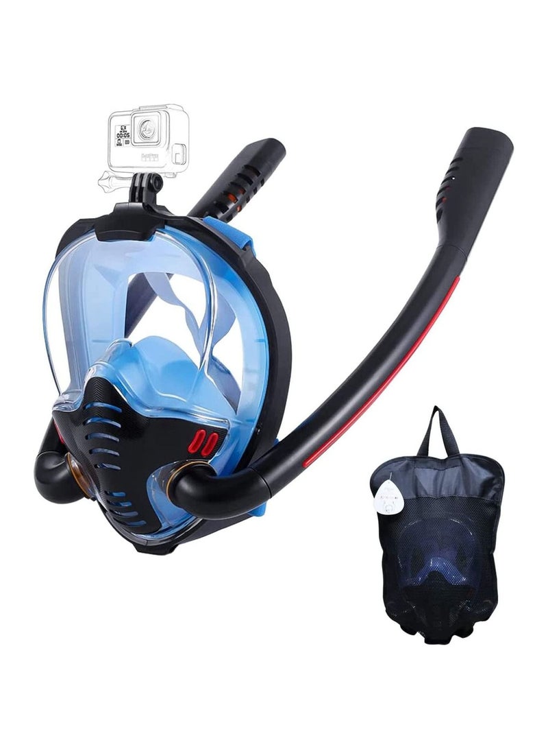 Full Face Snorkel Mask - Diving Mask with Dry Top Breathing System Double-Tube, 180 Degree Panoramic Snorkeling Mask with Camera Mount, Anti-Fogging Anti-Leak Snorkeling Gear for Adults and Kids