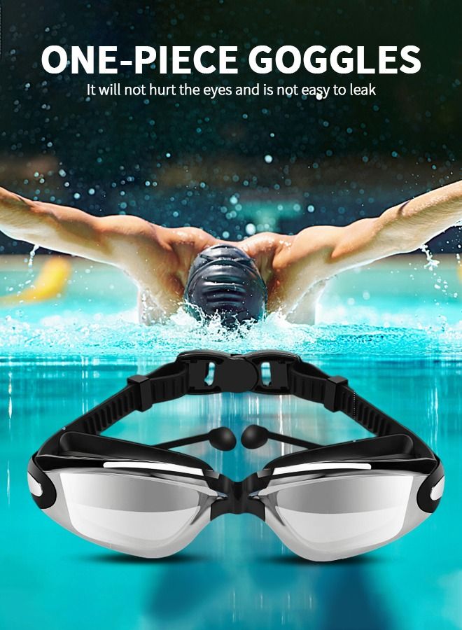 Swimming Goggles Set, Swim Cap Anti Fog UV Sunglasses Swim Goggle Kit,Swimming Trunks,No Leaking with Nose Clip, Earplugs and Storage Bag,Swimming Suit