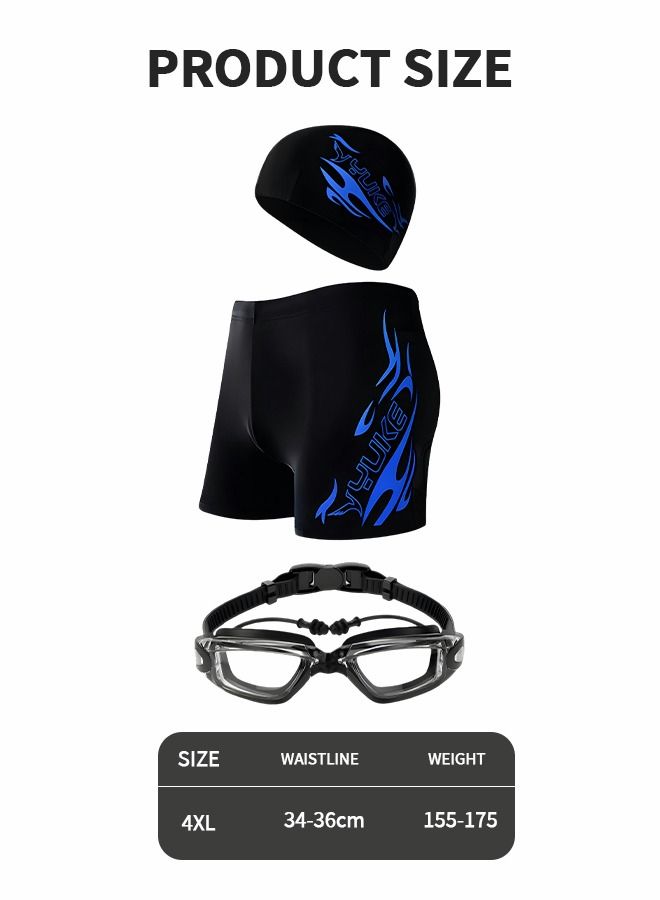 Swimming Goggles Set, Swim Cap Anti Fog UV Sunglasses Swim Goggle Kit,Swimming Trunks,No Leaking with Nose Clip, Earplugs and Storage Bag,Swimming Suit