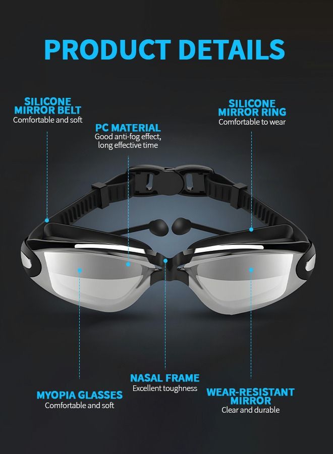 Swimming Goggles Set, Swim Cap Anti Fog UV Sunglasses Swim Goggle Kit,Swimming Trunks,No Leaking with Nose Clip, Earplugs and Storage Bag,Swimming Suit