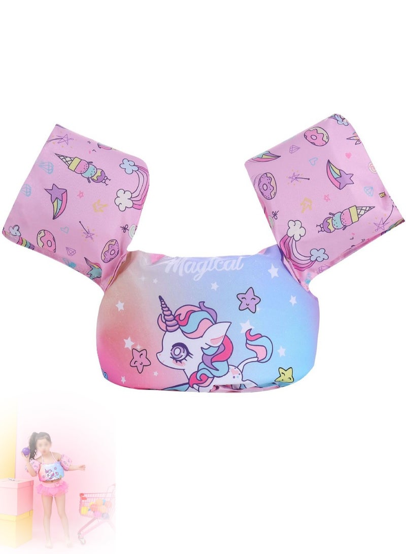 Kids Swim Vest Toddler Floaties for 30-55lbs/2-6 Year Old Girls and Boys Swimming Arm Band Pool Float Jacket with Water Wings and Shoulder Strap for Children Learn to Swim Aid (Unicorn)