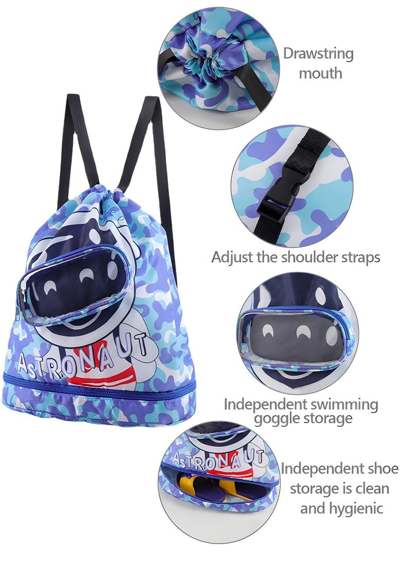 Swimming Backpack for Kids,Kids Swim Cap with Swimming Goggles Nose Clip Earplug and Storage Bag,Children's Swimming Suit