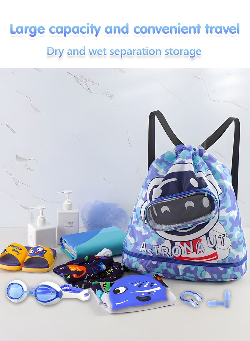 Swimming Backpack for Kids,Kids Swim Cap with Swimming Goggles Nose Clip Earplug and Storage Bag,Children's Swimming Suit