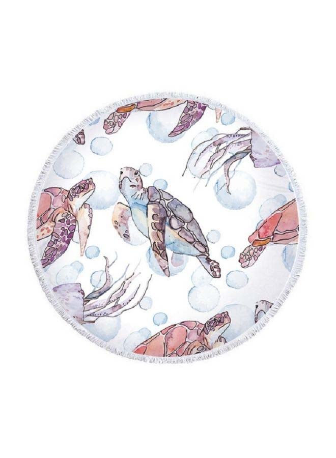 Turtle Pattern Round Superfine Fiber Beach Towel With Tassel 150x150cm