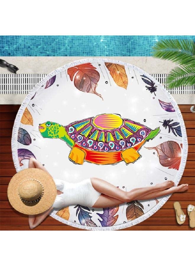 Animal Pattern Round Superfine Fiber Beach Towel With Tassel 22x2x22cm