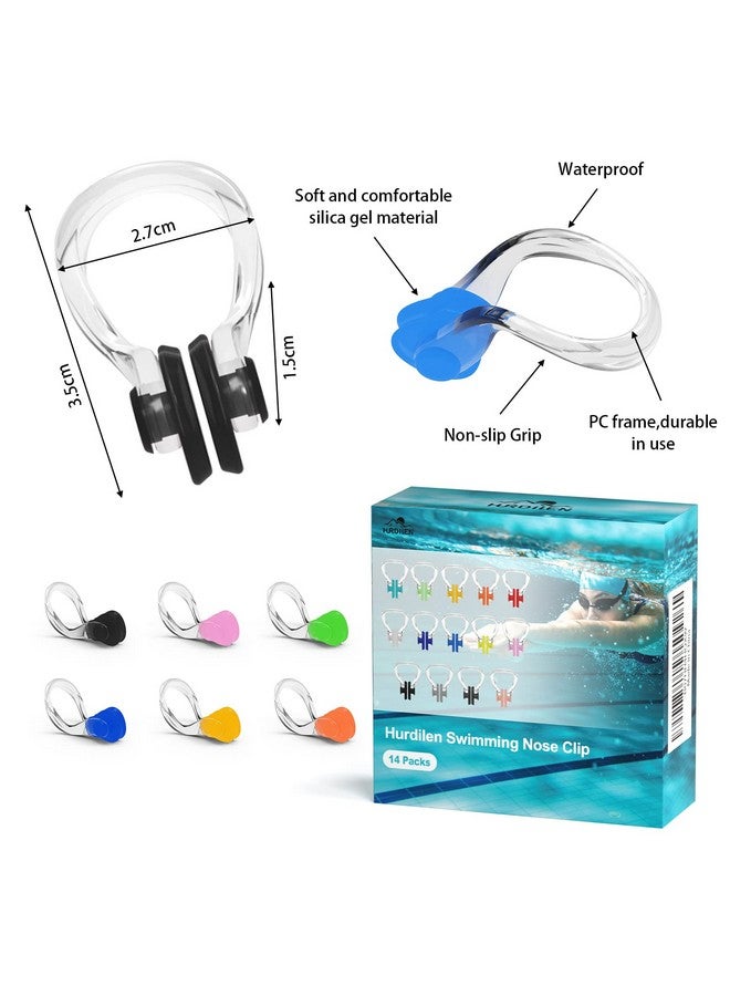 Swimming Nose Cliphurdilen Swim Nose Clip With Waterproof Silica Gel For Kids (Age 7+) And Adults14 Packsmulti Color