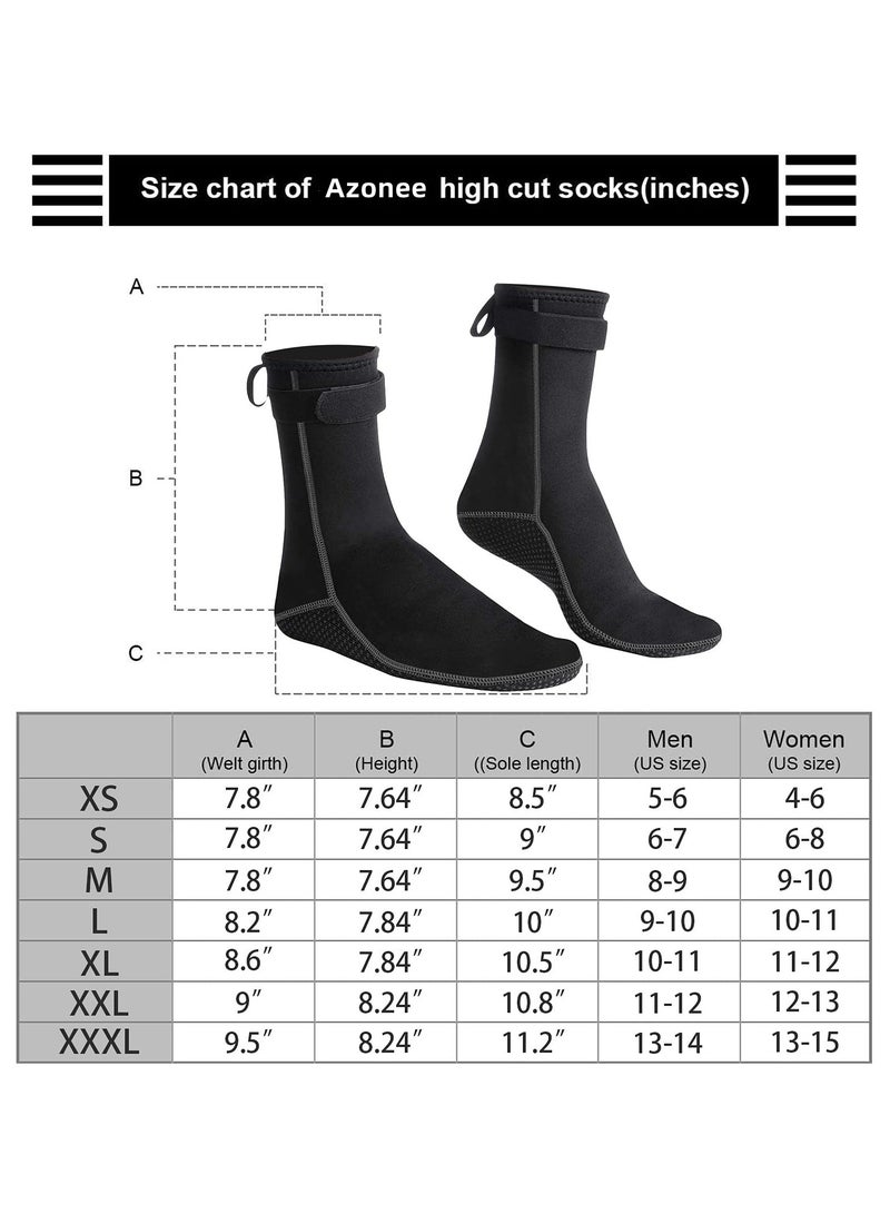 SYOSI High Cut Diving Socks, 3mm Neoprene Water Socks, Anti-Slip Wetsuit Socks for Women Men, Waterproof Diving Boots for Outdoor Water Sports (Grey, XL)